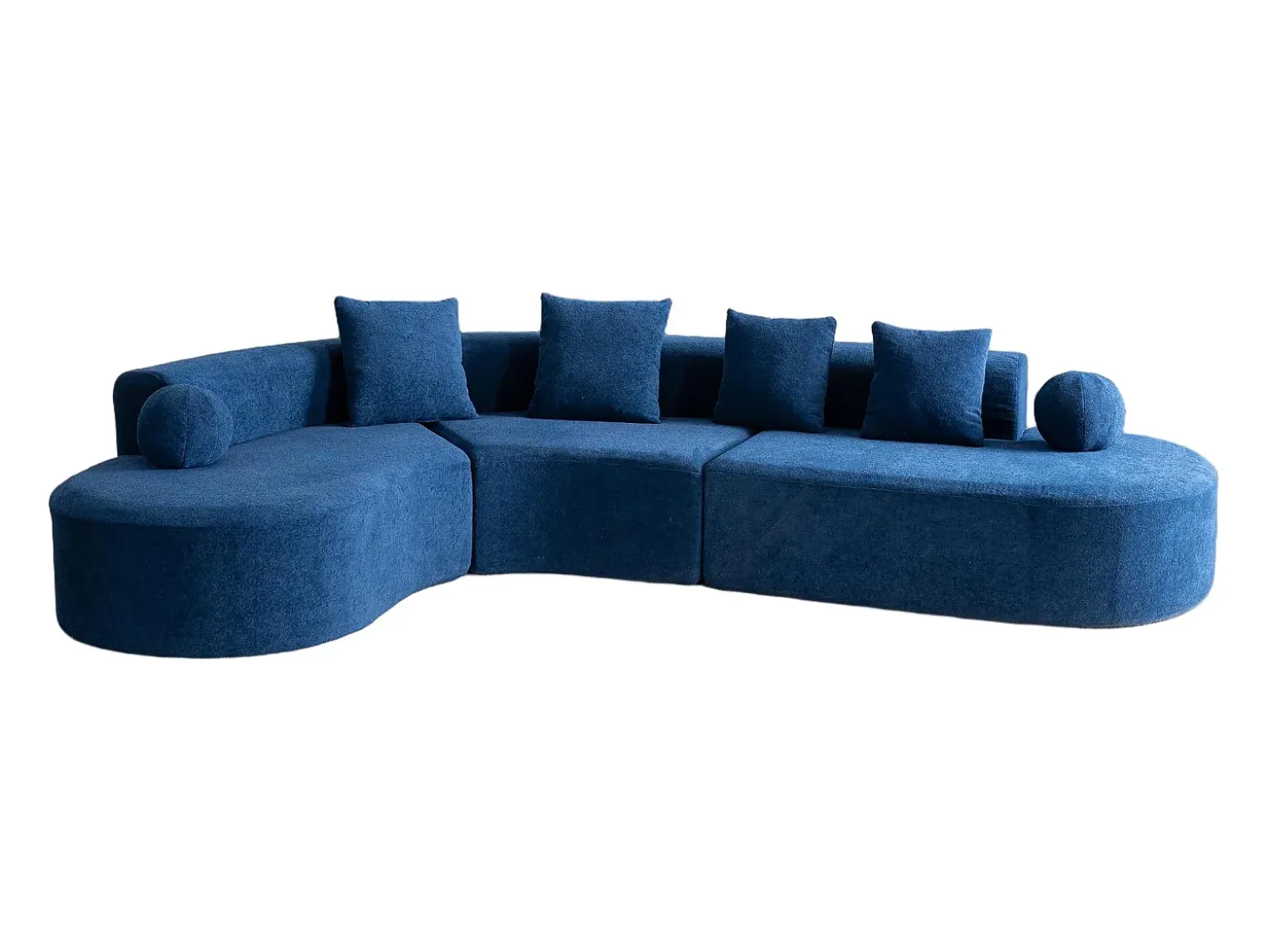 Sofá de canto esquerdo modular em Chenille - 5 Lugares - 4 travesseiros - Azul - 327x215x65cm
