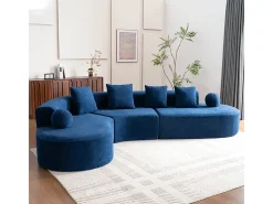 Sofá de canto esquerdo modular em Chenille - 5 Lugares - 4 travesseiros - Azul - 327x215x65cm