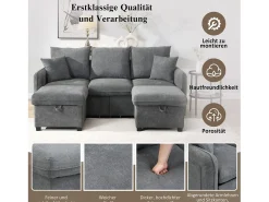 Sofá de canto estofado - 188 x 82 x 86 cm - 3 lugares - 2 apoios para pés com armazenamento + 2 gavetas - veludo - bege