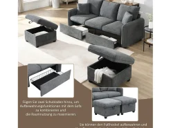 Sofá de canto estofado - 188 x 82 x 86 cm - 3 lugares - 2 apoios para pés com armazenamento + 2 gavetas - veludo - bege