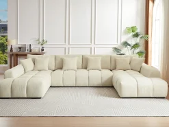 Sofá de canto grande tecido bege efeito acolchoado estilo design BERENIA