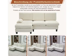 Sofá de canto moderno de 3 lugares - 194 x 118 x 81 cm - para sala de estar e quarto - tecido - bege
