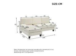 Sofá de canto moderno de 3 lugares - 194 x 118 x 81 cm - para sala de estar e quarto - tecido - bege