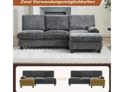 Sofá de canto moderno de 3 lugares - 194 x 118 x 81 cm - para sala de estar e quarto - tecido - cinza