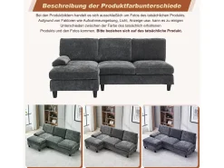 Sofá de canto moderno de 3 lugares - 194 x 118 x 81 cm - para sala de estar e quarto - tecido - cinza