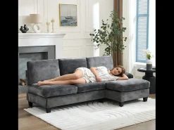 Sofá de canto moderno de 3 lugares - 194 x 118 x 81 cm - para sala de estar e quarto - tecido - cinza