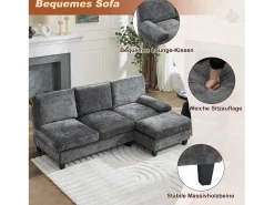 Sofá de canto moderno de 3 lugares - 194 x 118 x 81 cm - para sala de estar e quarto - tecido - cinza