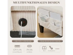 Sofá de canto moderno em formato de U com 4 lugares e 2 chaises longues - 250 x 130 x 88 cm - com estofamento e encosto - veludo - bege
