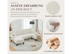 Sofá de canto moderno em formato de U com 4 lugares e 2 chaises longues - 250 x 130 x 88 cm - com estofamento e encosto - veludo - bege