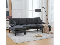 Sofá de canto moderno em formato de U com 4 lugares e 2 chaises longues - 250 x 130 x 88 cm - com estofamento e encosto - veludo - cinza