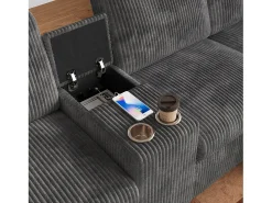 Sofá de canto moderno em U - com USB e Type-C - com 2 pés de apoio com armazenamento - com 2 porta-copos - veludo canelado - Cinza