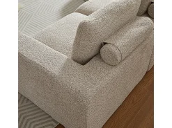 Sofá de Canto Modular 3 Lugares, com Chaise Longue Curva Reversível, 3 Almofadas e Almofadas Cervicais, Tecido Chenille, Bege