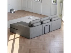 Sofá de Canto Modular 3 Lugares, de Veludo Cotelê, com Chaise Longue Reversível, 3 Almofadas e Almofadas Cervicais, Cinza Antracito