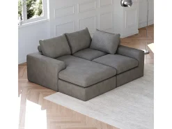 Sofá de Canto Modular 3 Lugares, de Veludo Cotelê, com Chaise Longue Reversível, 3 Almofadas e Almofadas Cervicais, Cinza Antracito