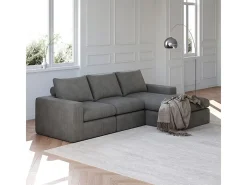 Sofá de Canto Modular 3 Lugares, de Veludo Cotelê, com Chaise Longue Reversível, 3 Almofadas e Almofadas Cervicais, Cinza Antracito