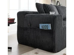 Sofá de Canto Modular 3 Lugares, de Veludo Cotelê, com Porta-copos, Almofadas e Bolsos Laterais, Chaise Longue 118cm, Cinza
