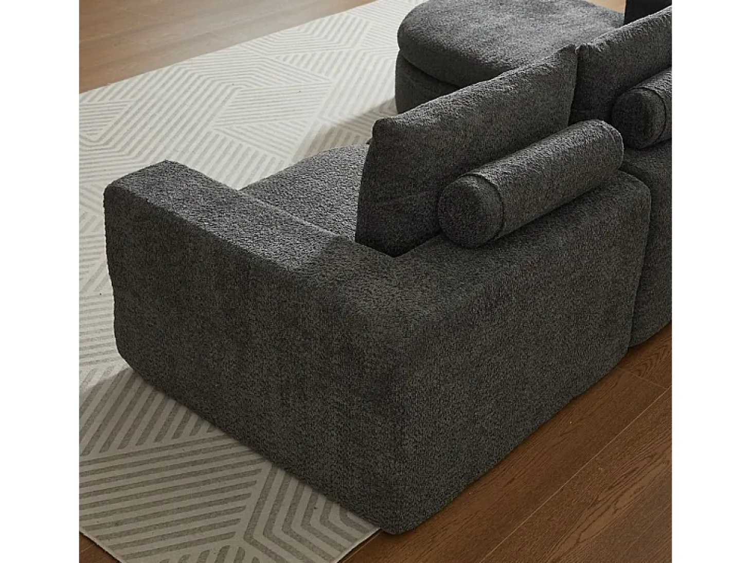 Sofá de Canto Modular 3 Lugares, com Chaise Longue Curva Reversível, 3 Almofadas e Almofadas Cervicais, Tecido Chenille, Cinza