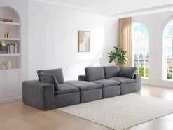 Sofá de canto modular com pufe em tecido cinzento antracite CORTOLINE