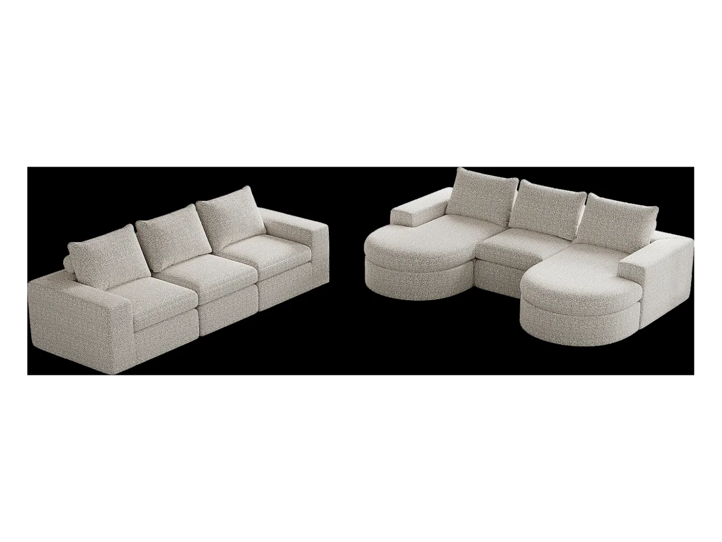 Sofá de canto modular de 6 lugares com chaise longue - Tecido chenille bege - Não necessita de montagem