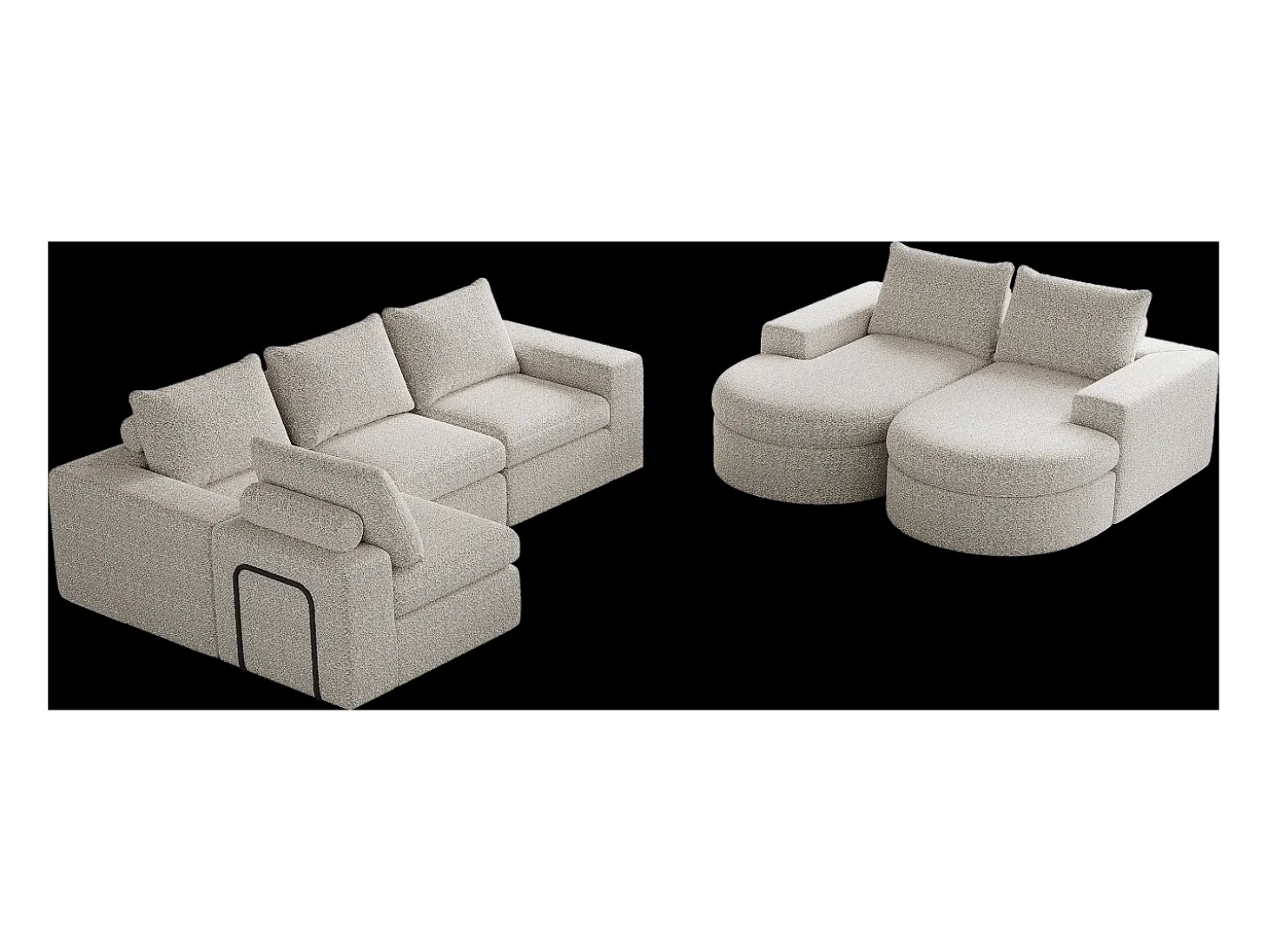 Sofá de canto modular de 6 lugares com chaise longue - Tecido chenille bege - Não necessita de montagem