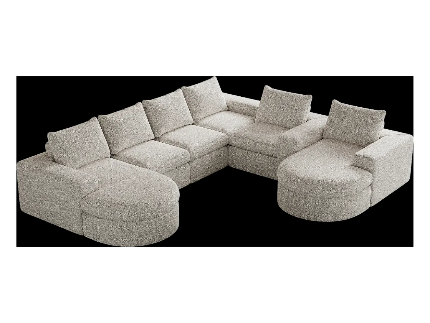 Sofá de canto modular de 6 lugares com chaise longue - Tecido chenille bege - Não necessita de montagem