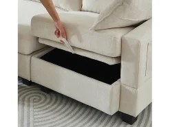 Sofá de canto modular de 6 lugares com 6 compartimentos de arrumação - Tecido chenille bege