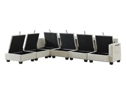 Sofá de canto modular de 6 lugares com 6 compartimentos de arrumação - Tecido chenille bege