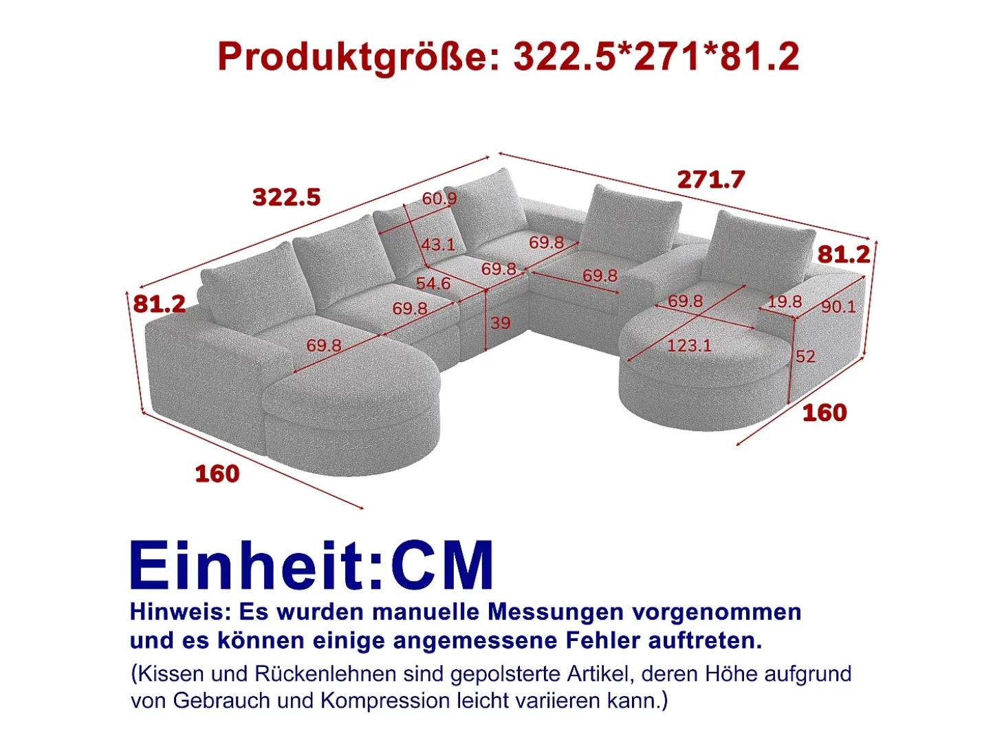 Sofá de canto modular de 6 lugares com chaise longue - Tecido chenille preto - Não necessita de montagem