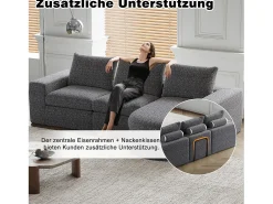 Sofá de canto modular de 6 lugares com chaise longue - Tecido chenille cinzento - Não necessita de montagem