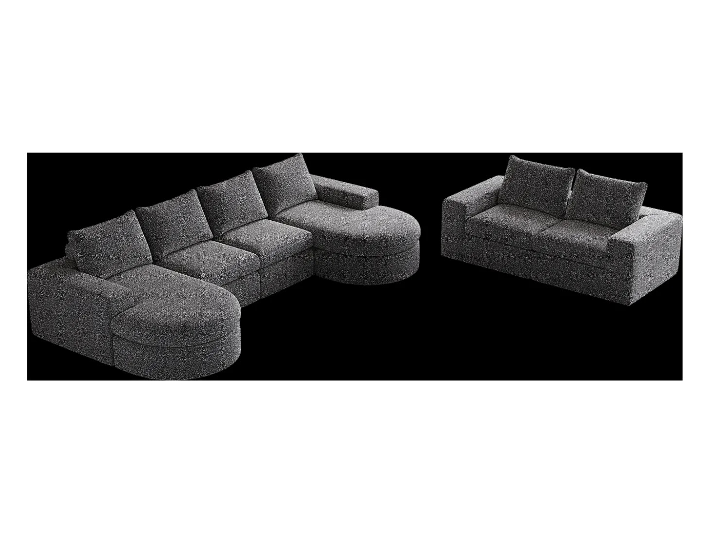 Sofá de canto modular de 6 lugares com chaise longue - Tecido chenille cinzento - Não necessita de montagem