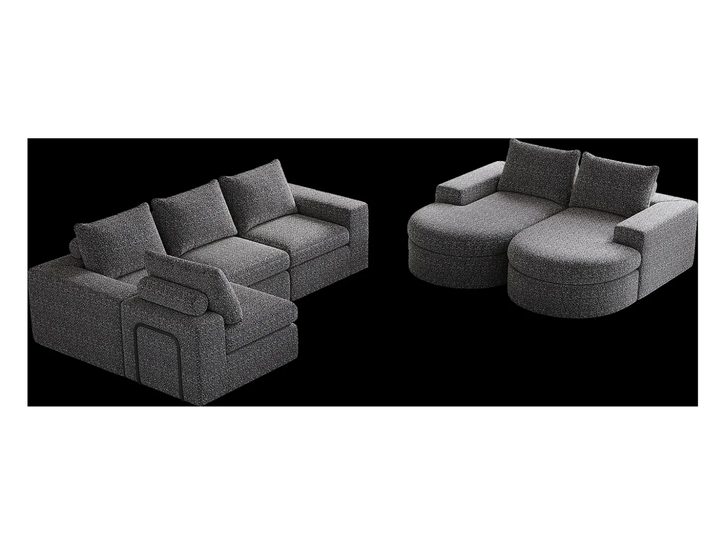 Sofá de canto modular de 6 lugares com chaise longue - Tecido chenille cinzento - Não necessita de montagem
