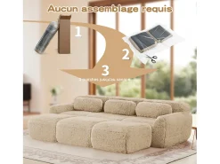 Sofá de Canto Modular em tecido peluche, com 3 puffs e 3 almofadas, 291x179x73cm, Caqui