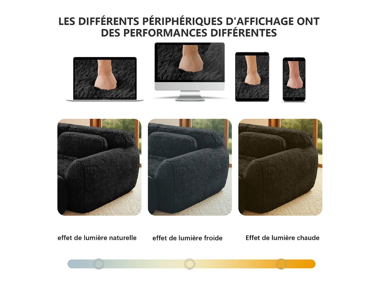Sofá de Canto Modular em tecido peluche, com 2 puffs e 2 almofadas, 204x179x73cm, Preto