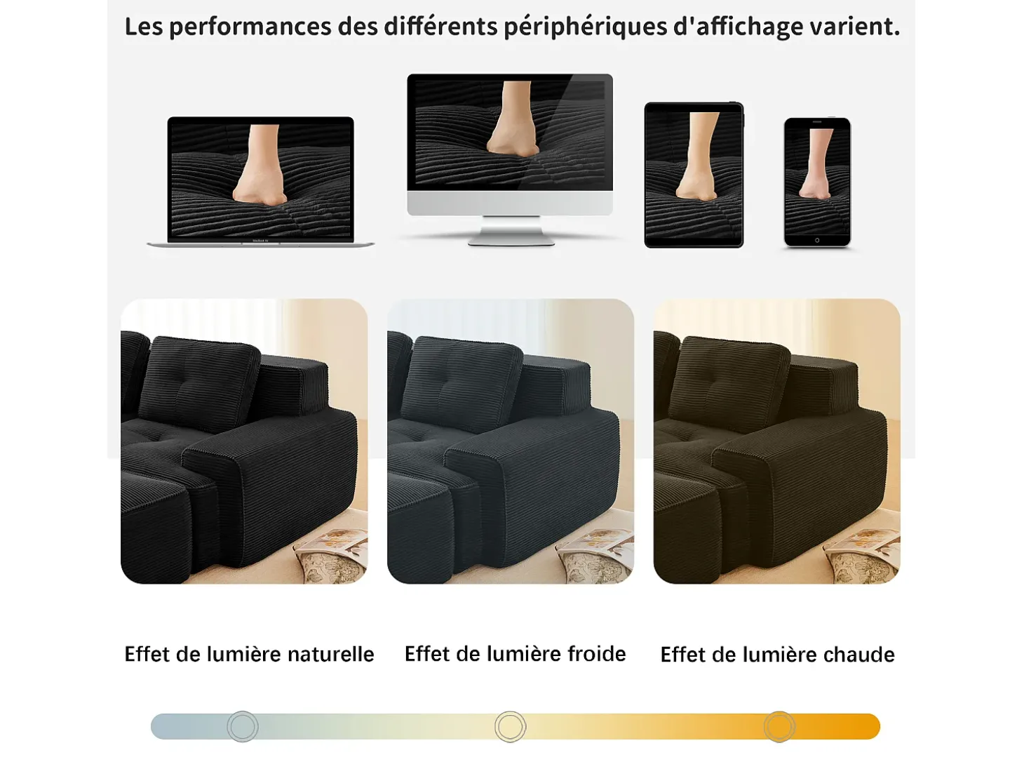 Sofá de Canto Modular em Veludo cotelê, com 2 puffs e 2 almofadas, 204x177x69cm, Preto