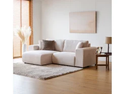 Sofá de canto modular em veludo cotelê bege 3 lugares - Confortável e elegante