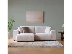 Sofá de canto modular em veludo cotelê bege 3 lugares - Confortável e elegante