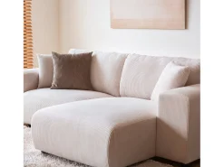 Sofá de canto modular em veludo cotelê bege 3 lugares - Confortável e elegante