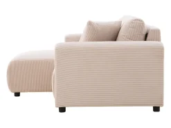 Sofá de canto modular em veludo cotelê bege 3 lugares - Confortável e elegante