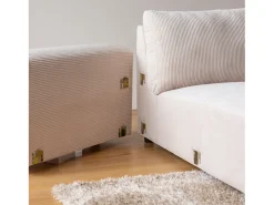 Sofá de canto modular em veludo cotelê bege 3 lugares - Confortável e elegante