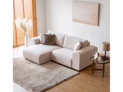 Sofá de canto modular em veludo cotelê bege 3 lugares - Confortável e elegante