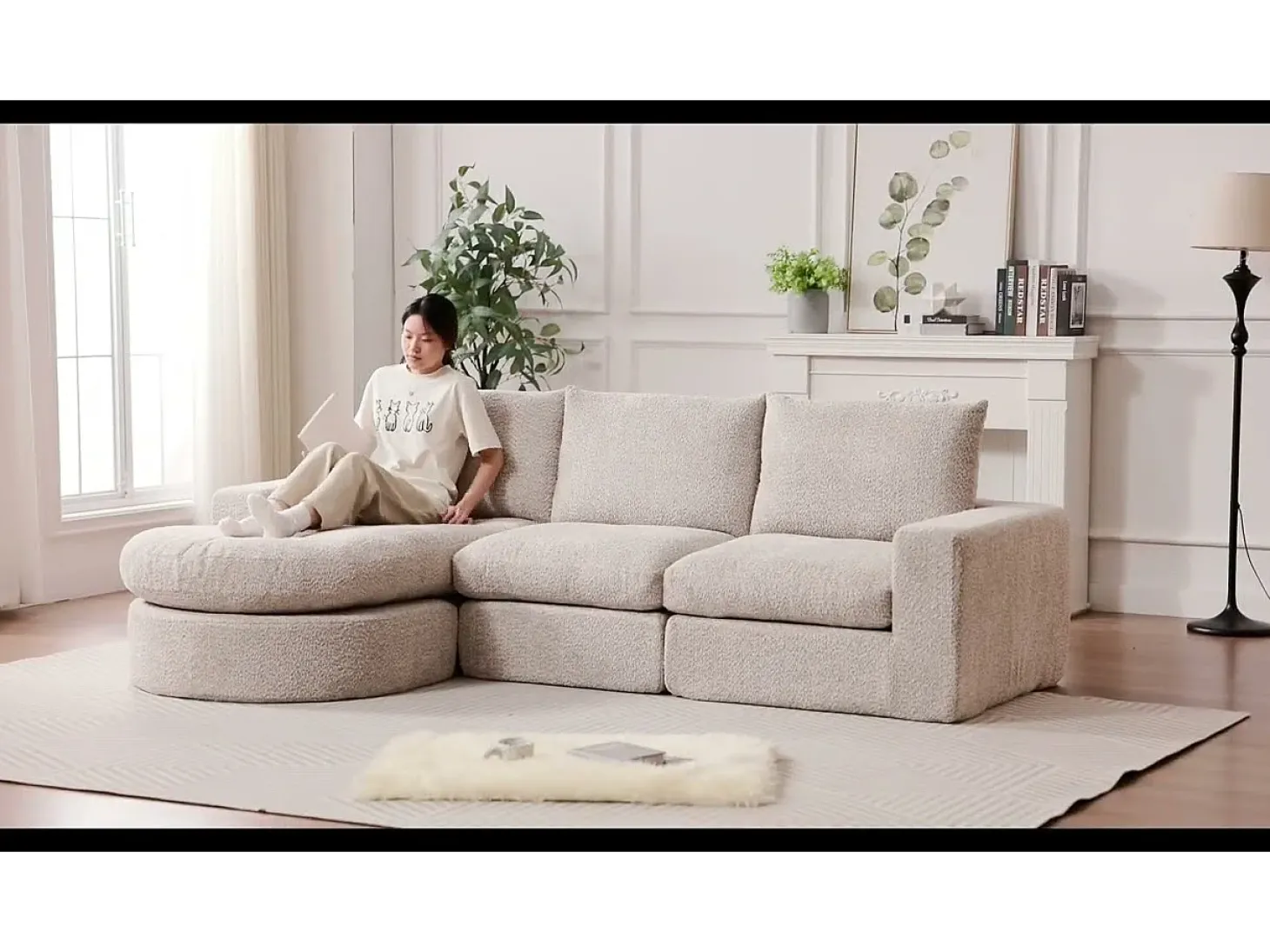 Sofá de Canto Modular Reversível 6 Lugares, com 6 Almofadas e Almofadas Cervicais, Tecido Chenille, Sala de Estar DIY, Cinza