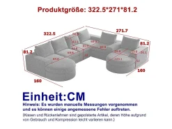 Sofá de Canto Modular Reversível 6 Lugares, com 6 Almofadas e Almofadas Cervicais, Tecido Chenille, Sala de Estar DIY, Cinza