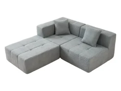 Sofá de canto modular tecido - pufe e 2 travesseiros - Cinzento - 270x100x60cm