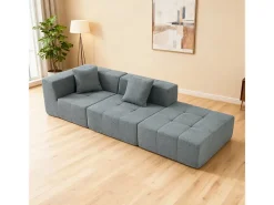 Sofá de canto modular tecido - pufe e 2 travesseiros - Cinzento - 270x100x60cm
