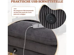Sofá de canto panorâmico em veludo - 4 lugares - com LED RGB e porta USB+Type-C - 265x135x88cm - Cinza