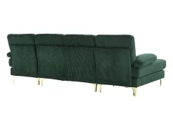 Sofá de canto panorâmico em veludo - 4 lugares - com LED RGB e porta USB+Type-C - 265x135x88cm - Verde