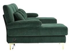 Sofá de canto panorâmico em veludo - 4 lugares - com LED RGB e porta USB+Type-C - 265x135x88cm - Verde