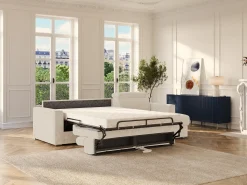 Sofá de canto reversível abertura rápida conversível abertura rápida em tecido bege - Cama 160 cm - Colchão 18 cm VIZIR