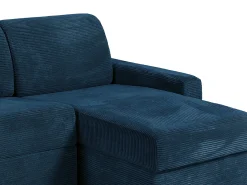 Sofá de canto reversível convertível abertura rápida veludo canelado azul 140 cm - 14 cm CALITO