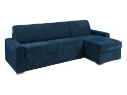 Sofá de canto reversível convertível abertura rápida veludo canelado azul 140 cm - 14 cm CALITO